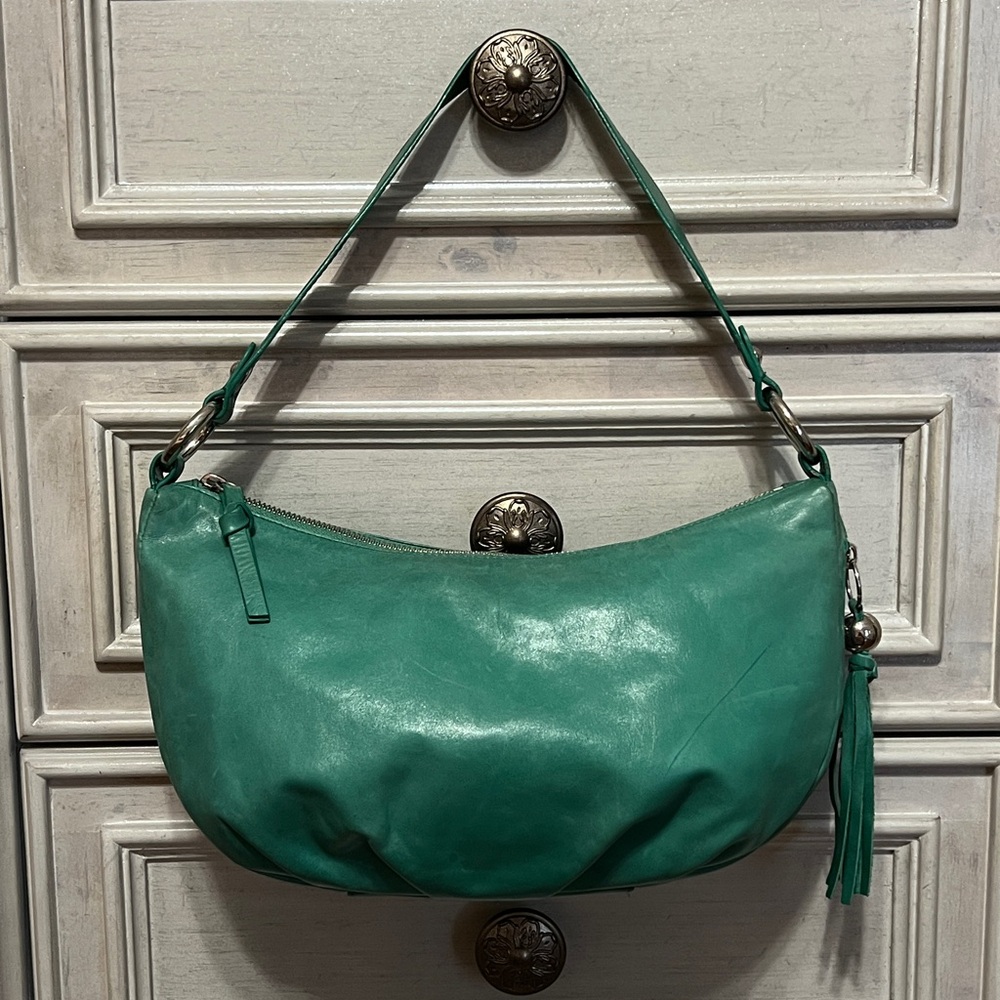 HOBO Jade Green Leather Shoulder Bag.